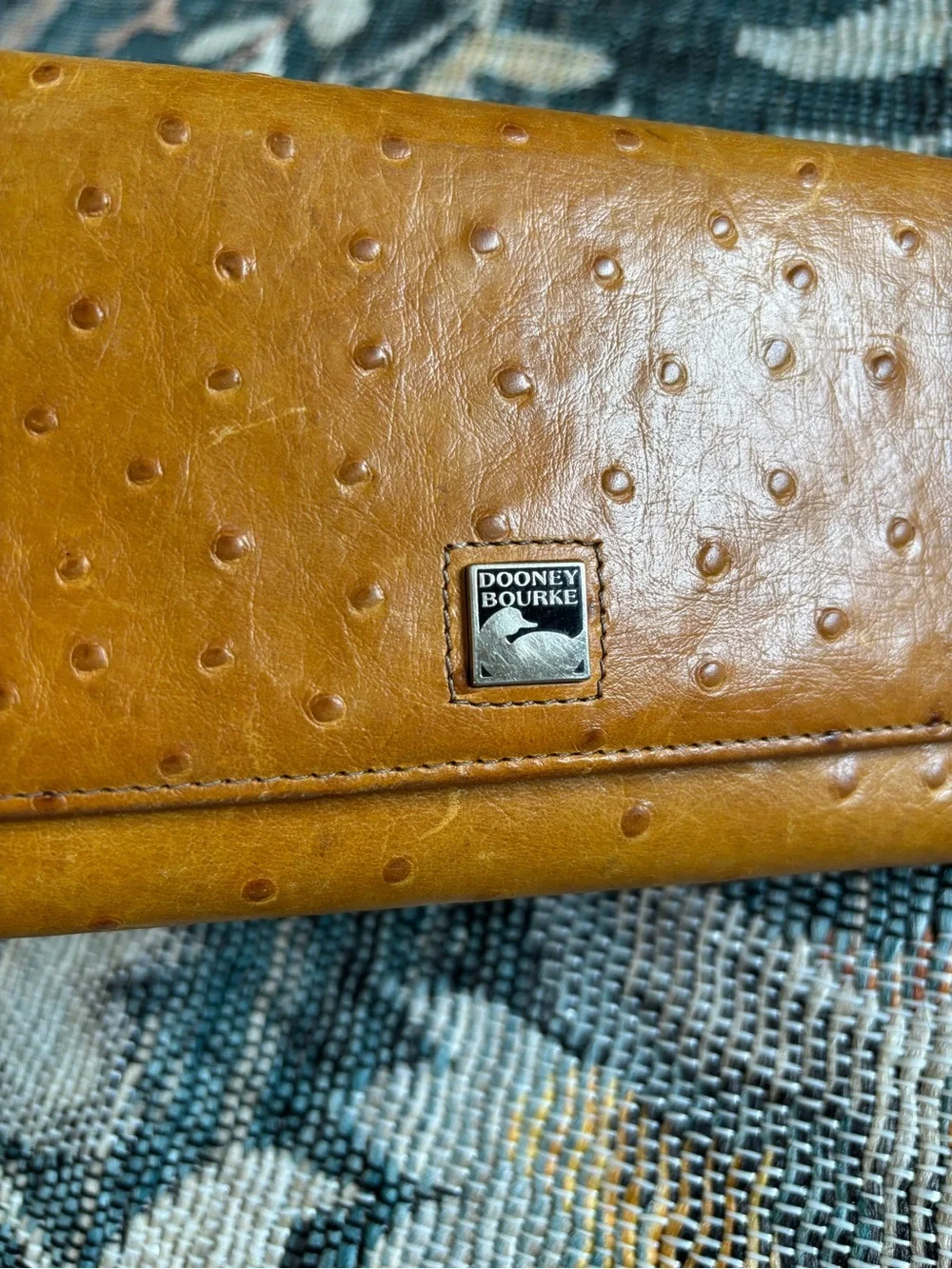 Vintage Dooney & Bourke Ostrich Collection Checkbook Organizer Wallet Billfold